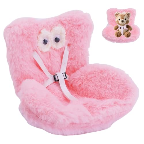Auto Puppen Sicherheitssitz, Charakter Autositz für Puppen mit Weichem Pelzigem Kissen, Süßer Auto-Puppen-Sicherheitssitz, Spielzeugautositz, zur Präsentation von 10–17 cm (Rosa) von Afenau