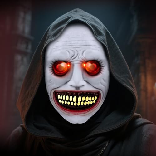 Halloween Maske, Gruselige Maske für Erwachsene, Upgrade Gruselige Halloween Maske mit Beleuchtung, Gruseliges Exorzist Lächeln Dämon Maske, Horror Böses Gesicht für Halloween Cosplay Party Geschenk Halloween Maske, Gruselige Maske für Erwachsene, Upgrade Gruselige Halloween Maske mit Beleuchtung, Gruseliges Exorzist Lächeln Dämon Maske, Horror Böses Gesicht für Halloween Cosplay Party Geschenk von Afenau