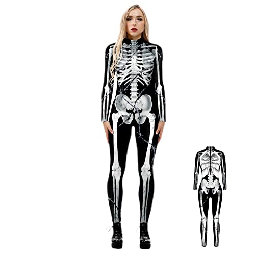 Aferzov Skelett Kostüm Damen,3D-Skelett Digitaldruck Halloween-Kostüme - Frauen Halloween Cosplay Kostüme für Erwachsene Mädchen Frauen, S-XL von Aferzov