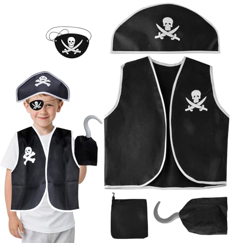 AffeGifts Piratenkostüm Kinder, 5 Pack Piraten-Zubehörset Kid Pirate Zubehör Kinderkostüme Kinder Halloween Piraten Kostüme Rollenspiel Dress Up von AffeGifts