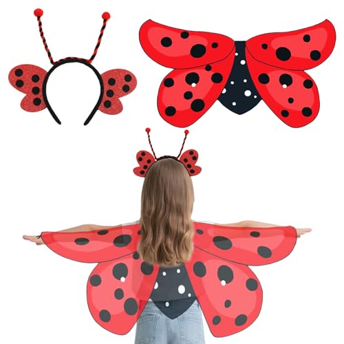 Lady Bug Kostüm Kinder, 2pcs Ladybug Kostüm Kinder Ladybug Flügel und Stirnband Kinders Insekten Kostüms für Kinders 3-8 Jahre alt Ladybugs Fancy Dress Up für Weihnachten Halloween Party Cosplay von AffeGifts