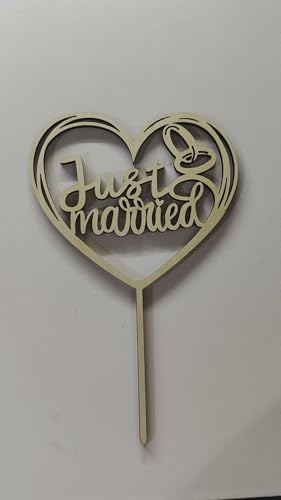 Affivia Cake Topper Hochzeit Holz (Herz just married, Holzfarbe) von Affivia