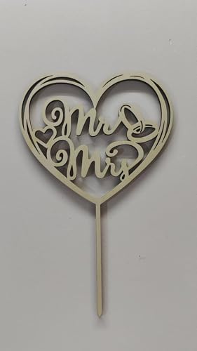 Affivia Cake Topper Hochzeit Holz (Herz mr&mrs, Holzfarbe) von Affivia