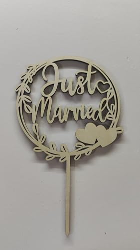 Affivia Cake Topper Hochzeit Holz (just married, Holzfarbe) von Affivia