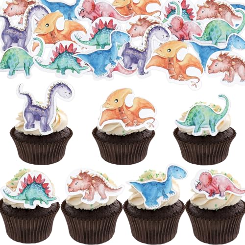 Affivia 50 Stk Dino Tortendeko Essbar,7 Typen Dino Geburtstag Deko Kuchen,Muffin Deko Dinosaurier Essbare,Dinosaurier Kuchen Deko,Esspapier Dinos Cupcake Topper für Kindergeburtstag,Kinder Junge Party von Affivia
