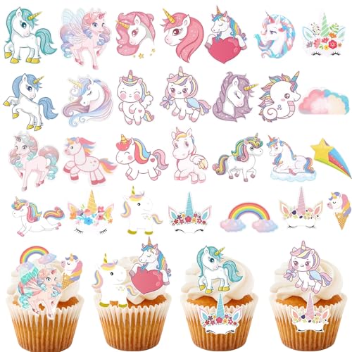 Affivia 80 Stück Einhorn Tortendeko Essbar,Einhorn Deko Kindergeburtstag,Einhörner Esspapier für Torte,Unicorn Essbare Tortendeko,Regenbogen Kuchendeko Mädchen,Baby Shower,Kinder Geburtstag Party Deko von Affivia