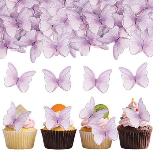 Affivia 48 Stück Lila Schmetterlinge Tortendeko Essbar, Schmetterling Deko Geburtstag Kuchen, Essbare Tortendeko Mädchen,Esspapier Schmetterlinge für Torte,Muffin Deko Schmetterling für Hochzeit,Taufe von Affivia