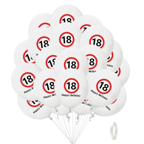 Affivia Luftballon 18 Geburtstag Deko,20 Stk Deko 18. Geburtstag Junge Mädchen Verkehrsschild Luftballons,Deko 18. Geburtstage Jungen Ballons Weiß Rot,Happy Birthday 18 Ballon,Geburtstagsdeko 18 Jahre von Affivia