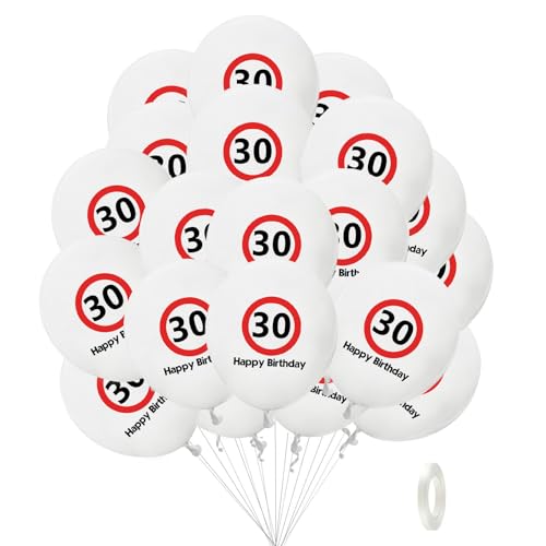 Affivia Luftballon 30 Geburtstag Deko,20 Stück Verkehrsschild Luftballons 30 Geburtstage Männer Frauen,Deko 30 Geburtstag Mann Frau,Party Luftballons 30. Geburtstage Weiß Rot,Geburtstagsdeko 30 Jahre von Affivia