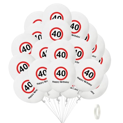 Affivia Luftballon 40 Geburtstag Deko,20 Stück Verkehrsschild Luftballons 40 Geburtstage Männer Frauen,Deko 40 Geburtstag Mann Frau,Party Luftballons 40. Geburtstage Weiß Rot,Geburtstagsdeko 40 Jahre von Affivia