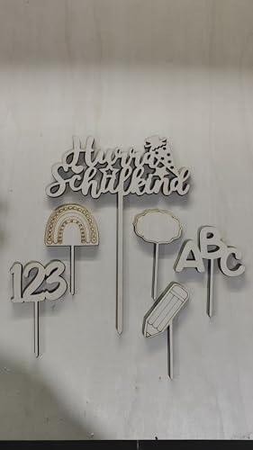 Affivia Holz Tortendeko Einschulung (Hurra Schulkind) von Affivia