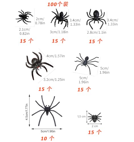 Affivia Spinne Halloween Deko (Schwarz, 100 Stück (7 Größen)) von Affivia