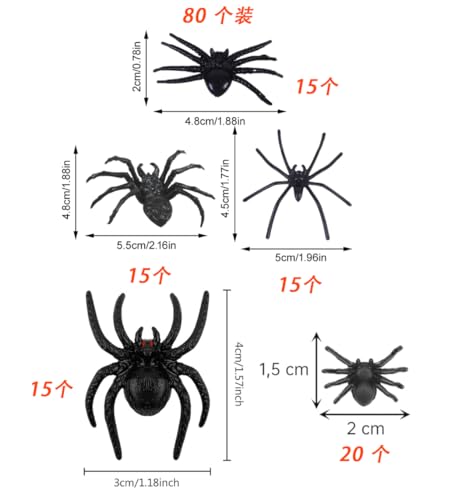 Affivia Spinne Halloween Deko (Schwarz, 80 Stück (5 Größen)) von Affivia