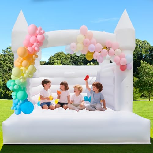 2-in-1 Großes Hüpfburgen mit Basketballplatz&Trampolin, Hüpfburg Kinder mit Gebläse, Ballons & Basketball, 100% Kommerzieller Grad PVC Hüpfburg für Geburtstagsfeier, Hochzeiten (Weiß, 420x350x310cm) von Afitdon
