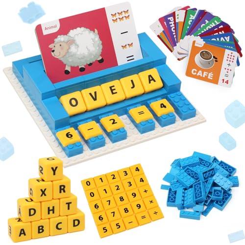 Afufu Spanisch 64 Karten Buchstaben Alphabet Lernen&Zahlen Rechen Spiel, 3in1 Montessori Kinder Spielzeug Lernspiele ab 3 Jahre, Activity Spielzeuge Einschulung Geschenk Mädchen Junge 4 5 6 7 8 Jahre von Afufu