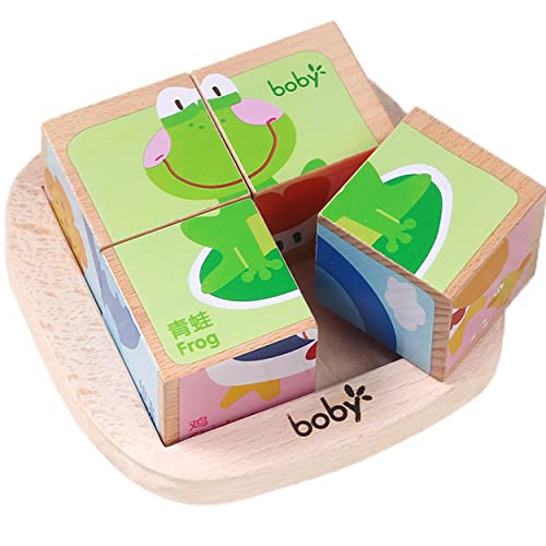 Afufu Holzpuzzle Kinder, Bilderwürfel Baby Holz Montessori Pädagogisches Spielzeug Kinderpuzzle, Kinderspielzeug Tierpuzzle Kleinkinder Holzspielzeug Geschenk für Jungen Mädchen ab 1 2 3 4 Jahren von Afufu