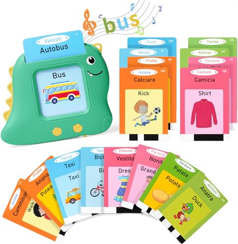 Afufu Lernspielzeug für Kinder ab 2 3 4 5 6 Jahre Sprechende Flash Karten 112 Blätter 224 Wörter Lernkarteikarten, Flashcards Kleinkinder Montessori Spielzeug Geschenk für Mädchen Jungen(Italienisch) von Afufu