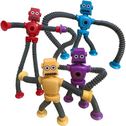 Afufu Baby Spielzeug ab 1 Jahr, 4 Stück Teleskop-Saugnapf Roboter Spielzeug, Pädagogisches Stressabbau-Spielzeug Sensorisches Roboter Spielzeug Reisespiele Kinder 0-6 Jahren von Afufu
