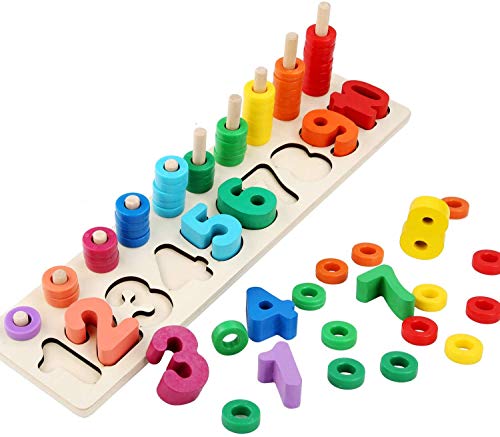 Afufu Montessori Spielzeug, Kleinkind Angeln Spiel Lernspielzeug, Holzspielzeug ab 1 2 3 4 5 Jahre, Kinder Vorschule Mathe Sortieren Stapeln Anzahl Zahlen Lernen Holzblöcke aus Holz Zahlen von Afufu
