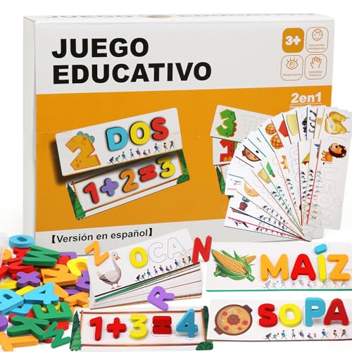Afufu Spanisch 32 Karten Buchstaben Alphabet Lernen Zahlen Spiel ab 3 Jahre, 2 in 1 Holzspielzeug Montessori Edukativ Kinder Activity Lernspielzeuge 4 5 6 7 8 Jahre, Einschulung Geschenk Mädchen Junge von Afufu