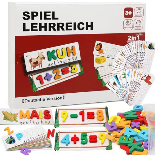 Afufu Vorschule Montessori Spielzeug für Kinder ab 3 Jahre, Holzspielzeug 2 in 1 ABC Alphabet Deutsch Lernen und Mathematik, Activity Edukativ Spiel Geburtstag Einschulung Geschenk für Jungen Mädche von Afufu