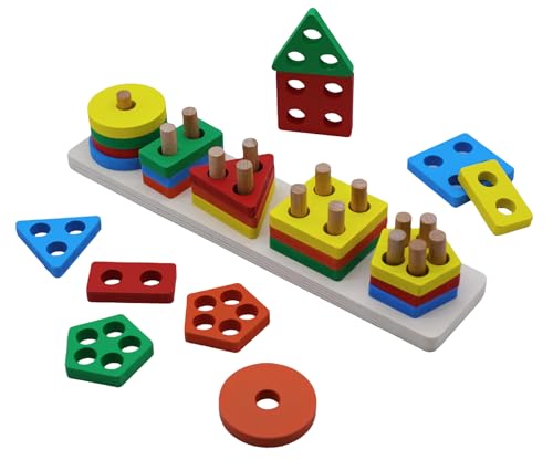 Afunti Hölzernes Form-Sortierer-Puzzlespiel-Spielzeug mit dem Stapeln von Blöcken, geometrisches Sortieren von Afunti