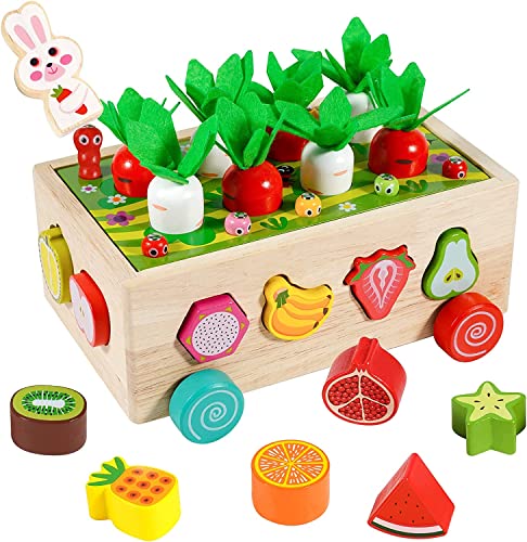 Afunti Karottenernte Montessori Holzspielzeug für Kinder, Holzpuzzle Sortier & Stapelspielzeug, Lernspielzeug Weihnachten Geschenk für Jungen und Mädchen ab 2 3 4 Jahr von Afunti