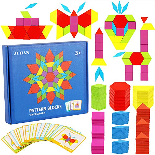 Afunti Puzzle aus Holz, Tangram, Montessori-Spielzeug, klassisches Lernspielzeug, 155 geometrische Formen und 24 Karten von Afunti