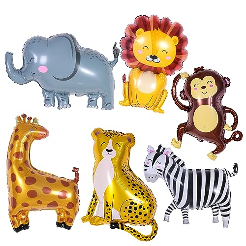 6 Stück Riesen Lächeln Dschungel Safari Tiere Luftballons, großer Affe, Elefant, Zebra, Leopard, Löwe, Giraffe, Folienballons für Wild One Safari, Zoo, Dschungel, Motto-Party, Babyparty, 6 Stück Riesen Lächeln Dschungel Safari Tiere Luftballons, großer Affe, Elefant, Zebra, Leopard, Löwe, Giraffe, Folienballons für Wild One Safari, Zoo, Dschungel, Motto-Party, Babyparty, von Afuntuo