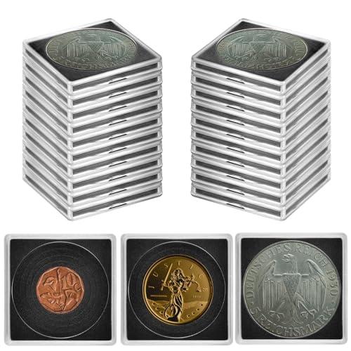 Münzen Snap Halter, 20 Stück Silber Dollar Münzenhalter, Münzen Kapsel Aufbewahrung Box mit 5 Größe (20/25/30/35/40 mm) verstellbare Dichtungen, Münzen Sammlung Zubehör für Sammler (schwarz) von Againmore