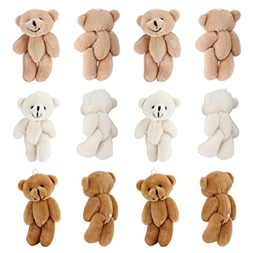 Agatige 12pcs Mini Stoffed Plüschbären, 3,5 Zoll Kleiner weicher niedlicher Bären Massengefüllte Tier Spielzeugbär Puppe präsentieren Stuffs mit Lanyard für Babyparty -Gefälligkeiten von Agatige