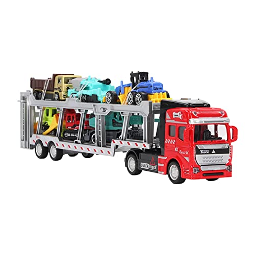 Agatige 7-in-1-Transport-LKW-Spielzeug, 12,6-Zoll-Legierung, LKW-Modell mit Rückzugsfunktion, mit 6 kleinen technischen Fahrzeugen als Geschenk für Jungen(Rot) von Agatige