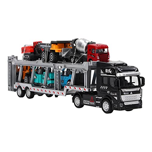 Agatige 7-in-1-Transport-LKW-Spielzeug, 12,6-Zoll-Legierung, LKW-Modell mit Rückzugsfunktion, mit 6 kleinen technischen Fahrzeugen als Geschenk für Jungen(Schwarz) von Agatige