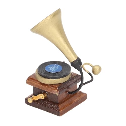 Agatige Puppenhaus-Grammophon, 1:12 Miniatur-Retro mit Schallplatten-Puppenhaus-Zubehör für Puppenhaus-Dekoration von Agatige