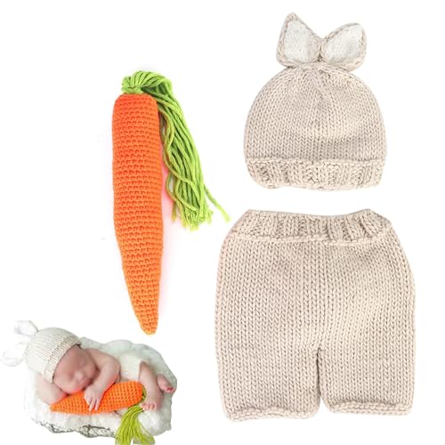Dreiteilige Neugeborenen-Fotografie-Requisiten, Kaninchenanzug-Baby-Fotoshooting-Requisiten für Neugeborenen-Foto-Kleidung von Agatige