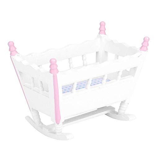 Agatige Puppenhaus Mini Babywiege, Miniaturmöbel Babywiege Spielhaus Spielzeug Ornament Puppendekoration Wiege für 1/12 Puppenhauszubehör von Agatige
