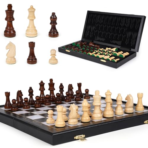 38,1 cm großes Holzschach-Set – Premium-Klappschachbrett aus Holz mit geschnitzten Schachfiguren, integrierter Aufbewahrung, tragbares und reisefreundliches Schachspiel-Set für Erwachsene und Kinder 38,1 cm großes Holzschach-Set – Premium-Klappschachbrett aus Holz mit geschnitzten Schachfiguren, integrierter Aufbewahrung, tragbares und reisefreundliches Schachspiel-Set für Erwachsene und Kinder von Agirlgle