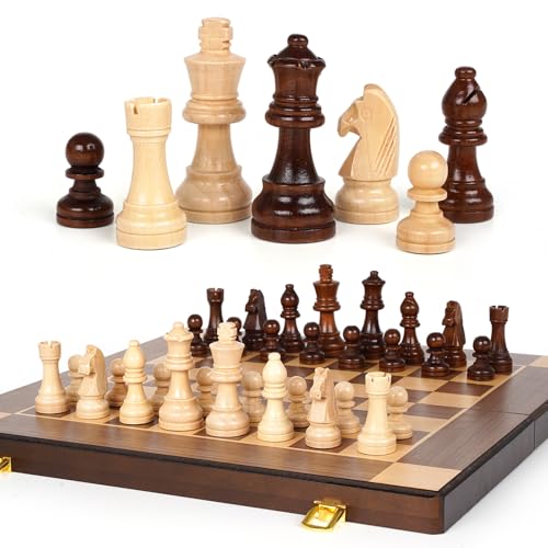 38,1 cm magnetisches Schachset aus Holz - Faltbares Schachbrett aus Holz mit magnetischen Teilen, tragbares Reise-Schach-Set für Erwachsene und Kinder, klassisches Brettspiel mit sicherer 38,1 cm magnetisches Schachset aus Holz - Faltbares Schachbrett aus Holz mit magnetischen Teilen, tragbares Reise-Schach-Set für Erwachsene und Kinder, klassisches Brettspiel mit sicherer von Agirlgle