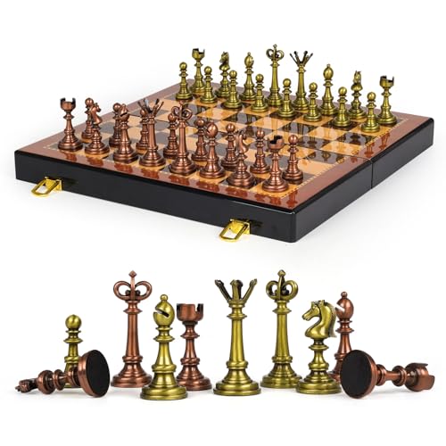 Vintage Metall Schachset für Erwachsene - 38,1 cm Holz Schachbrett mit Metall Schachfiguren Reise Schachset mit Retro Schachfiguren - Sammlerstück Elegantes Schachspiel - Familie Vintage Brettspiel Vintage Metall Schachset für Erwachsene - 38,1 cm Holz Schachbrett mit Metall Schachfiguren Reise Schachset mit Retro Schachfiguren - Sammlerstück Elegantes Schachspiel - Familie Vintage Brettspiel von Agirlgle