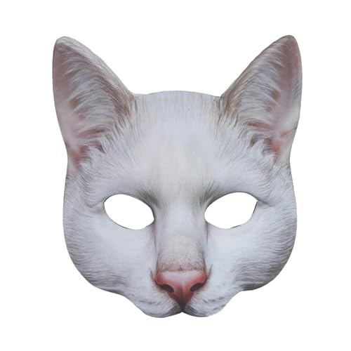 Agoky 1Pcs Katze Maske mit Elastischem Band Tier Maske Halbgesichtsmaske Gesichtsabdeckung Masquerade Mask für Halloween Karneval Cosplay Weiß One Size von Agoky