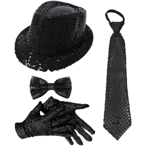 Agoky 70er Jahre Glitzer Disco Kostüm Set Pailletten Fedora Hut Krawatte Handschuhe Für Disco Tanzparty Zaubershow Typ B Schwarz 4 Stück Einheitsgröße Agoky 70er Jahre Glitzer Disco Kostüm Set Pailletten Fedora Hut Krawatte Handschuhe Für Disco Tanzparty Zaubershow Typ B Schwarz 4 Stück Einheitsgröße von Agoky