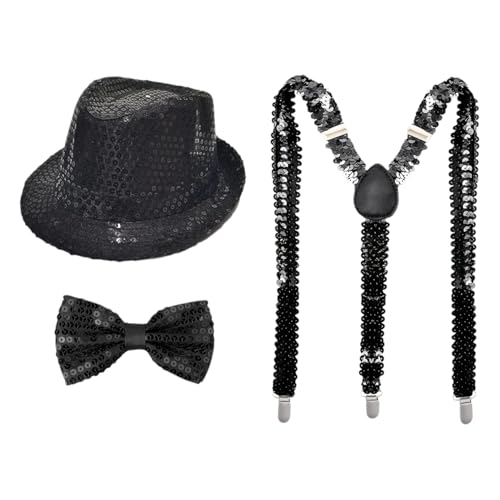 Agoky 70er Jahre Glitzer Disco Kostüm Set Pailletten Fedora Hut Krawatte Handschuhe Für Disco Tanzparty Zaubershow Typ DSchwarz 3Stk Einheitsgröße Agoky 70er Jahre Glitzer Disco Kostüm Set Pailletten Fedora Hut Krawatte Handschuhe Für Disco Tanzparty Zaubershow Typ DSchwarz 3Stk Einheitsgröße von Agoky
