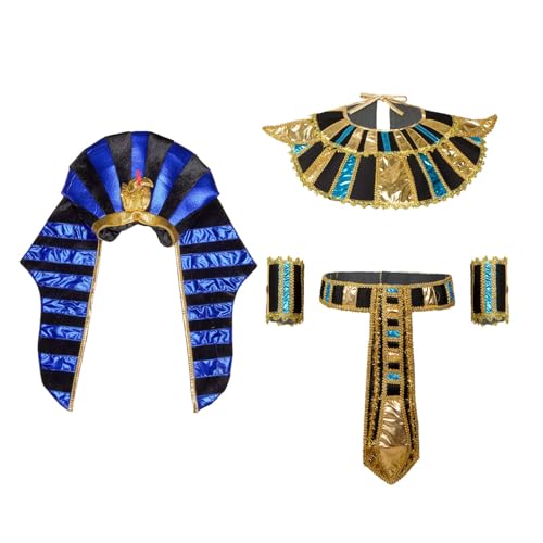 Agoky Ägyptischer Pharao Cosplay Zubehör König Pharao Hut Handgelenkbänder Halskragen Gürtel Männer Karneval Halloween Cosplay Kostüm Requisiten 4 Stück Typ A One Size von Agoky