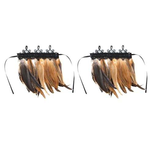 Agoky Damen 1/2 Pcs Feder Armbänder Echte Natürliche gefärbte Hahn Feder Handgelenk Manschetten mit Band Binden für Kostüm Party Halloween Braun Spitze One Size von Agoky