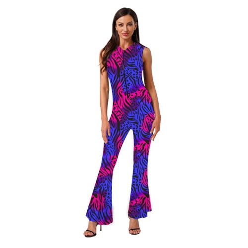 Agoky Damen Bedruckter Jumpsuit mit Kapuze Ärmellos Hemd Bluse und High Waist Schlaghose Glockenhose 70er 80er Jahre Disco Hippie Kostüm Blau Pink L Agoky Damen Bedruckter Jumpsuit mit Kapuze Ärmellos Hemd Bluse und High Waist Schlaghose Glockenhose 70er 80er Jahre Disco Hippie Kostüm Blau Pink L von Agoky