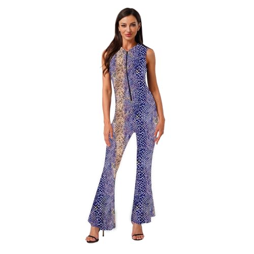 Agoky Damen Bedruckter Jumpsuit mit Kapuze Ärmellos Hemd Bluse und High Waist Schlaghose Glockenhose 70er 80er Jahre Disco Hippie Kostüm Blau XXL Agoky Damen Bedruckter Jumpsuit mit Kapuze Ärmellos Hemd Bluse und High Waist Schlaghose Glockenhose 70er 80er Jahre Disco Hippie Kostüm Blau XXL von Agoky