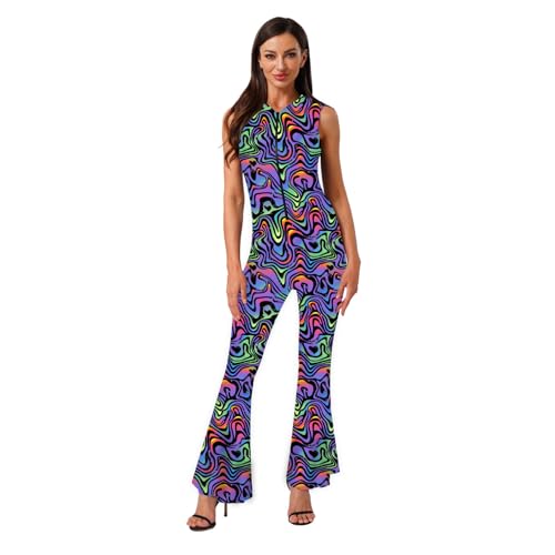 Agoky Damen Bedruckter Jumpsuit mit Kapuze Ärmellos Hemd Bluse und High Waist Schlaghose Glockenhose 70er 80er Jahre Disco Hippie Kostüm Bunt M Agoky Damen Bedruckter Jumpsuit mit Kapuze Ärmellos Hemd Bluse und High Waist Schlaghose Glockenhose 70er 80er Jahre Disco Hippie Kostüm Bunt M von Agoky