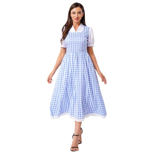 Agoky Damen Dienstmädchen Kostüm Kurzarm Kariert Midikleider lange Hemd Kleider mit Lace Rüschen Latz Schürze Motto Party Festzug Outfits Blau S Agoky Damen Dienstmädchen Kostüm Kurzarm Kariert Midikleider lange Hemd Kleider mit Lace Rüschen Latz Schürze Motto Party Festzug Outfits Blau S von Agoky