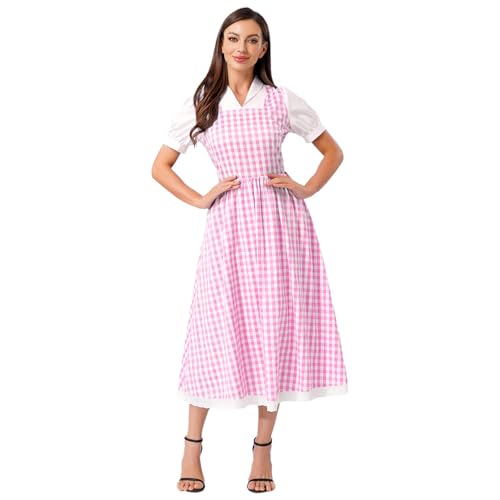 Agoky Damen Dienstmädchen Kostüm Kurzarm Kariert Midikleider lange Hemd Kleider mit Lace Rüschen Latz Schürze Motto Party Festzug Outfits Rosa M Agoky Damen Dienstmädchen Kostüm Kurzarm Kariert Midikleider lange Hemd Kleider mit Lace Rüschen Latz Schürze Motto Party Festzug Outfits Rosa M von Agoky
