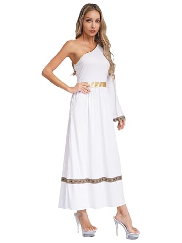 Agoky Damen Elegant Toga Göttin Kostüm Ein-Schulter Tunika Kleid Goldener Saum Maxikleider Anbetung Lob Tanzkleid Midikleid Motto Party Outfits Weiß 4XL Agoky Damen Elegant Toga Göttin Kostüm Ein-Schulter Tunika Kleid Goldener Saum Maxikleider Anbetung Lob Tanzkleid Midikleid Motto Party Outfits Weiß 4XL von Agoky